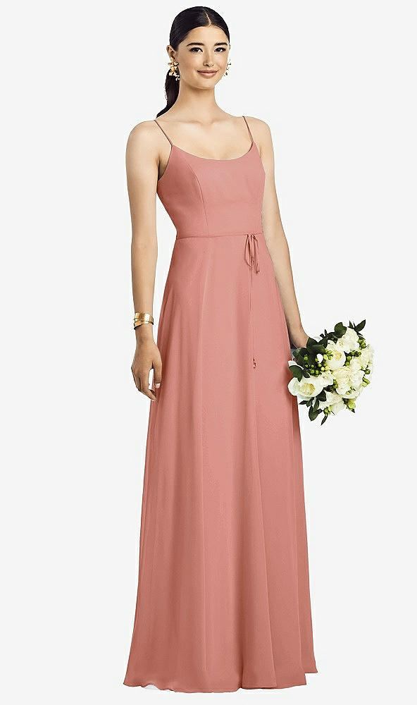 Front View - Desert Rose Spaghetti Strap Chiffon Maxi Dress with Jeweled Sash