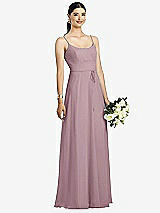 Front View Thumbnail - Dusty Rose Spaghetti Strap Chiffon Maxi Dress with Jeweled Sash