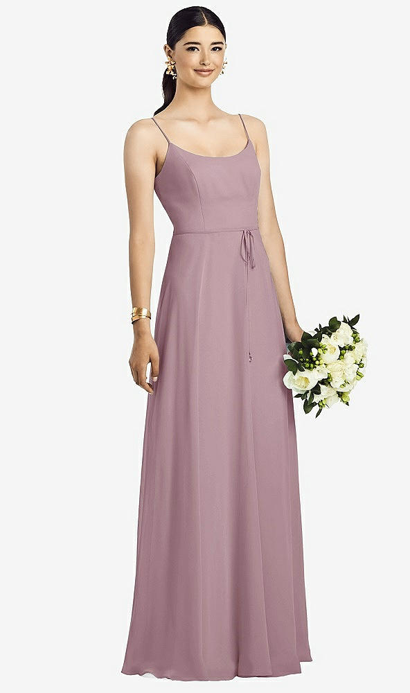 Front View - Dusty Rose Spaghetti Strap Chiffon Maxi Dress with Jeweled Sash