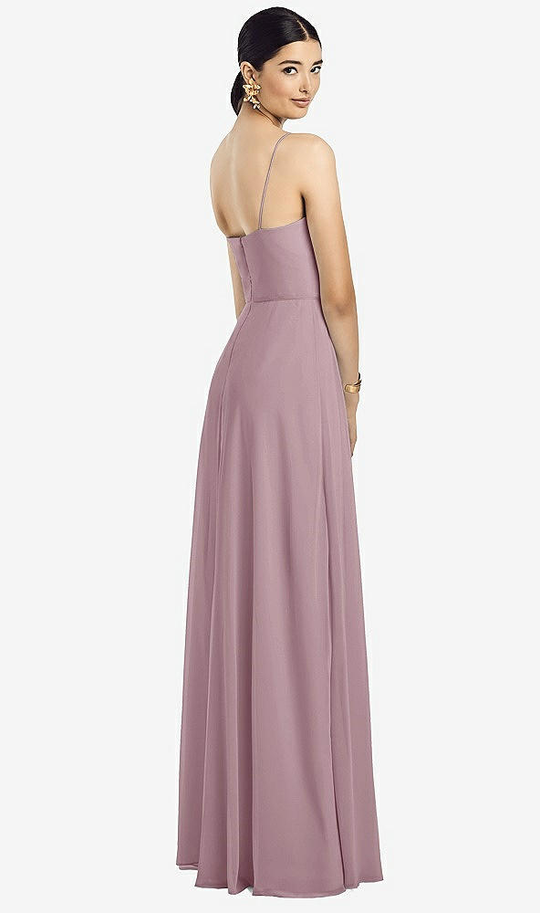 Back View - Dusty Rose Spaghetti Strap Chiffon Maxi Dress with Jeweled Sash