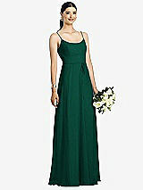 Front View Thumbnail - Hunter Green Spaghetti Strap Chiffon Maxi Dress with Jeweled Sash