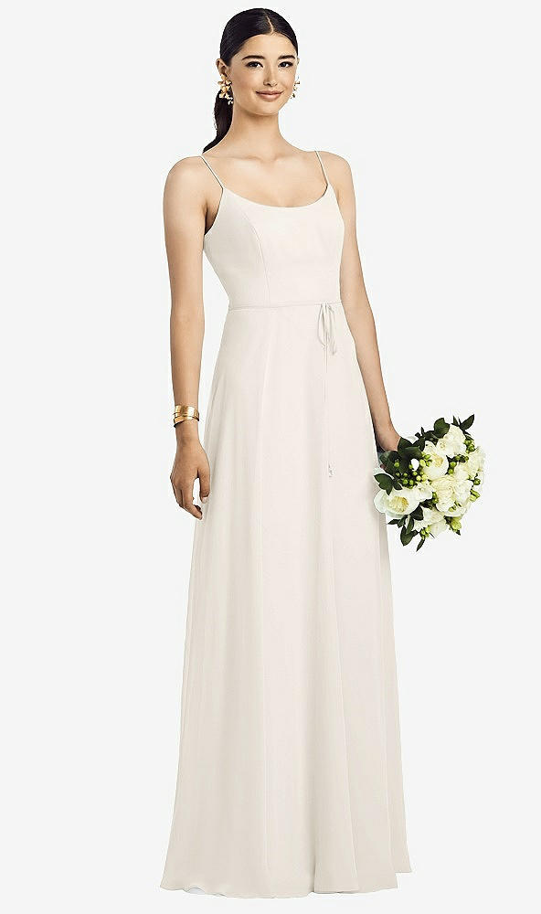 Front View - Ivory Spaghetti Strap Chiffon Maxi Dress with Jeweled Sash