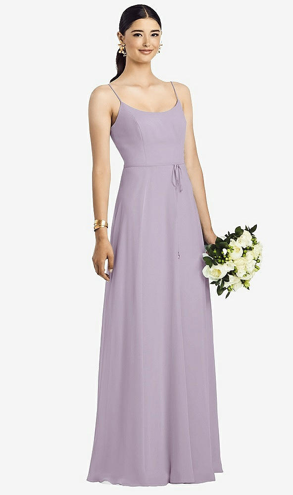 Front View - Lilac Haze Spaghetti Strap Chiffon Maxi Dress with Jeweled Sash