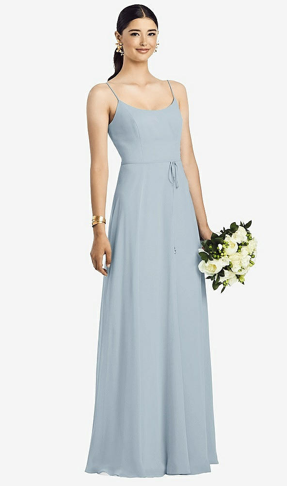 Front View - Mist Spaghetti Strap Chiffon Maxi Dress with Jeweled Sash