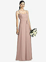 Front View Thumbnail - Neu Nude Spaghetti Strap Chiffon Maxi Dress with Jeweled Sash