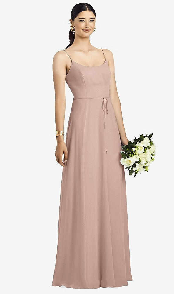 Front View - Neu Nude Spaghetti Strap Chiffon Maxi Dress with Jeweled Sash