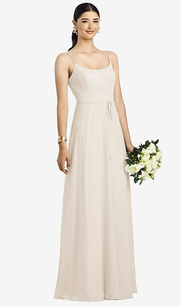 Front View - Oat Spaghetti Strap Chiffon Maxi Dress with Jeweled Sash