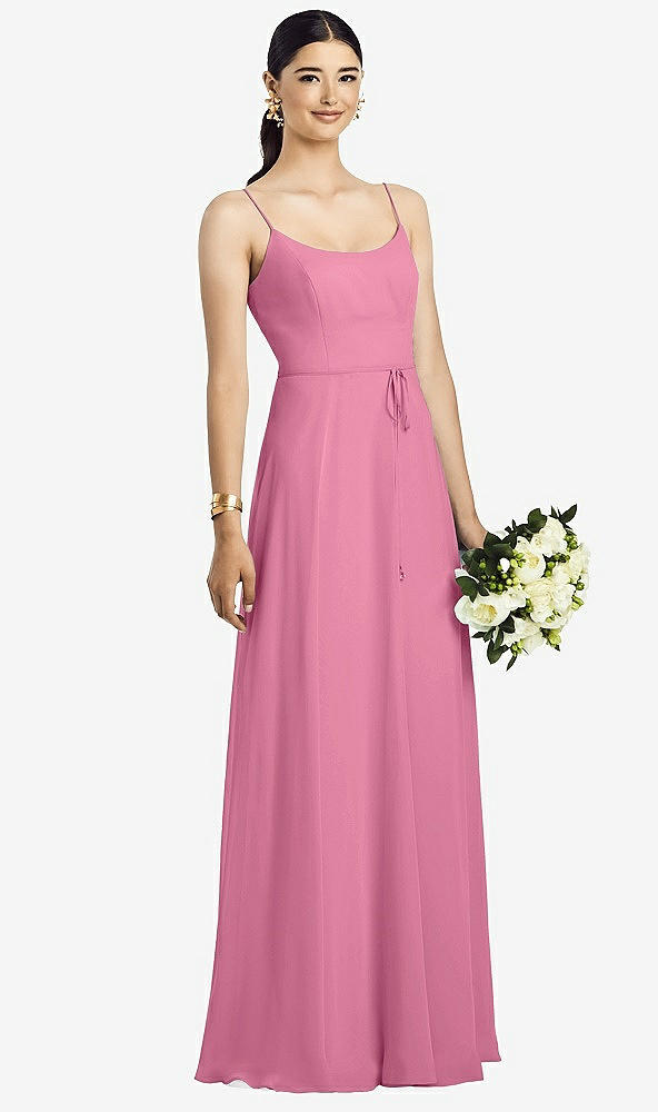 Front View - Orchid Pink Spaghetti Strap Chiffon Maxi Dress with Jeweled Sash