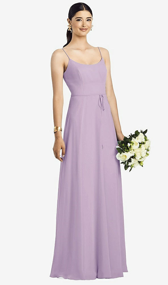 Front View - Pale Purple Spaghetti Strap Chiffon Maxi Dress with Jeweled Sash