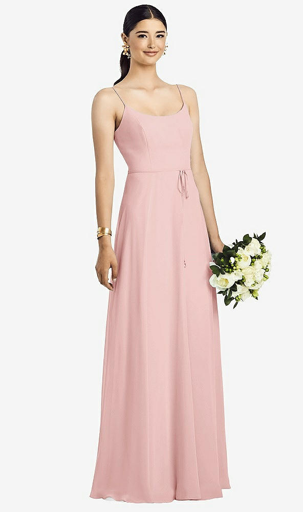 Front View - Rose Spaghetti Strap Chiffon Maxi Dress with Jeweled Sash