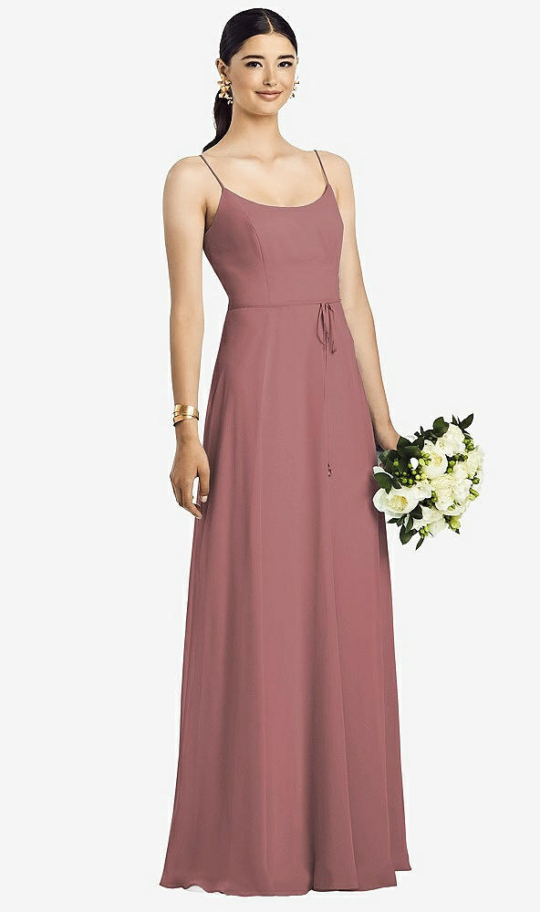 Front View - Rosewood Spaghetti Strap Chiffon Maxi Dress with Jeweled Sash