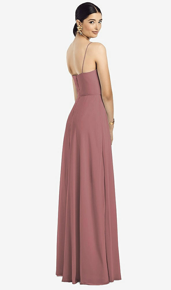Back View - Rosewood Spaghetti Strap Chiffon Maxi Dress with Jeweled Sash