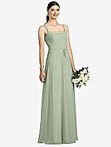 Front View Thumbnail - Sage Spaghetti Strap Chiffon Maxi Dress with Jeweled Sash