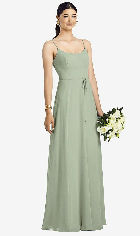 Front View - Sage Spaghetti Strap Chiffon Maxi Dress with Jeweled Sash