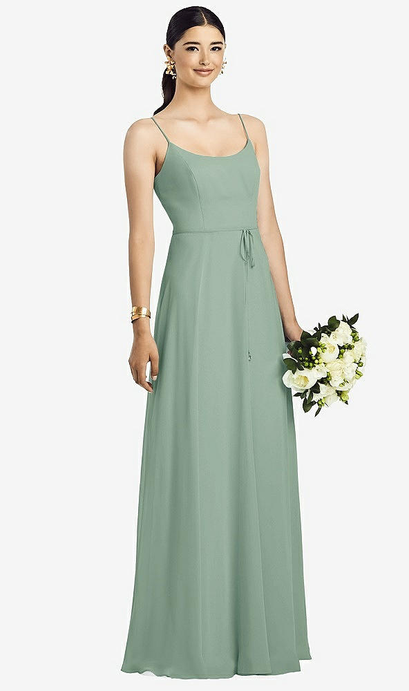 Front View - Seagrass Spaghetti Strap Chiffon Maxi Dress with Jeweled Sash