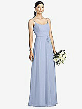 Front View Thumbnail - Sky Blue Spaghetti Strap Chiffon Maxi Dress with Jeweled Sash