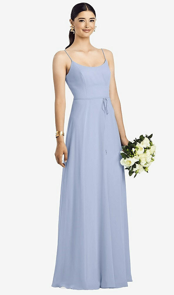 Front View - Sky Blue Spaghetti Strap Chiffon Maxi Dress with Jeweled Sash