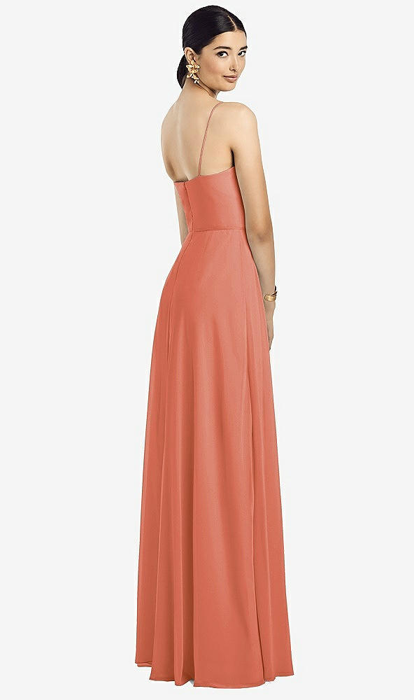 Back View - Terracotta Copper Spaghetti Strap Chiffon Maxi Dress with Jeweled Sash