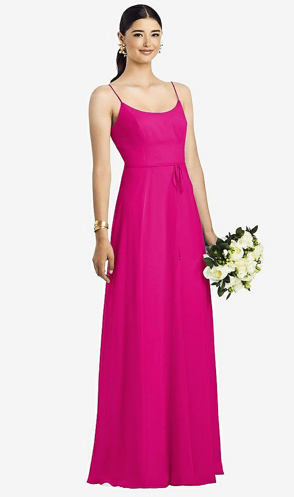 Front View - Think Pink Spaghetti Strap Chiffon Maxi Dress with Jeweled Sash