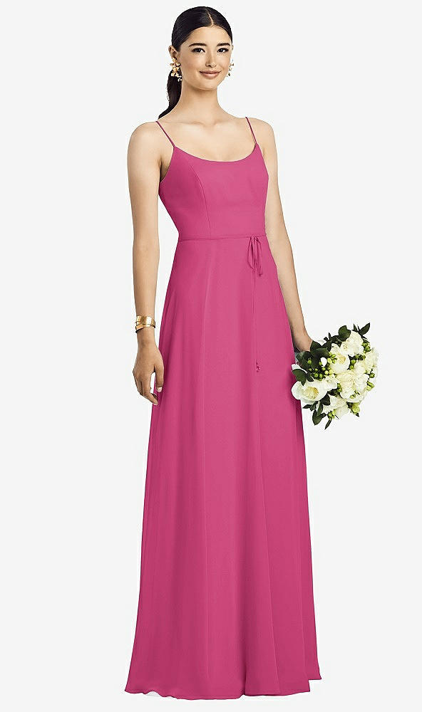 Front View - Tea Rose Spaghetti Strap Chiffon Maxi Dress with Jeweled Sash