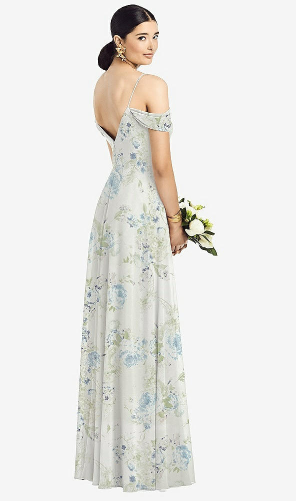 Back View - Bleu Garden Cold-Shoulder V-Back Chiffon Maxi Dress