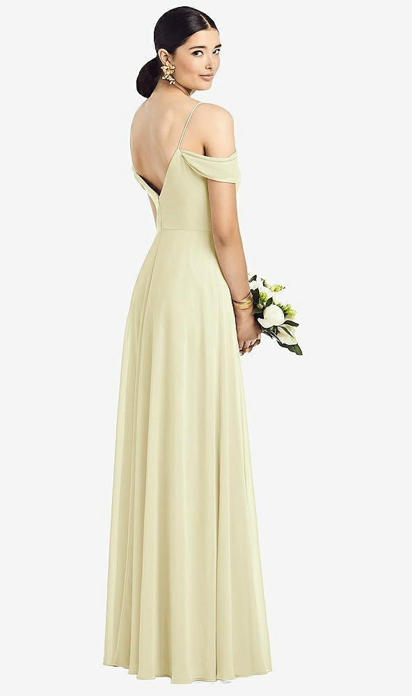 Back View - Butter Yellow Cold-Shoulder V-Back Chiffon Maxi Dress