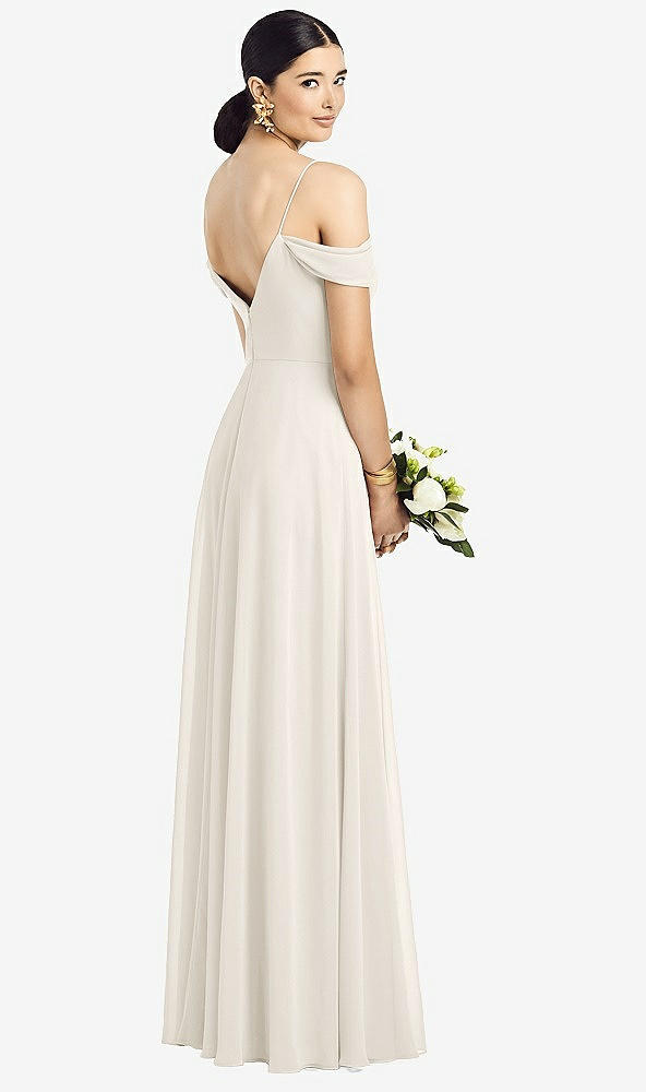 Back View - Ivory Cold-Shoulder V-Back Chiffon Maxi Dress