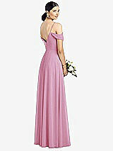 Rear View Thumbnail - Powder Pink Cold-Shoulder V-Back Chiffon Maxi Dress
