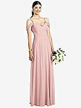 Front View Thumbnail - Rose Cold-Shoulder V-Back Chiffon Maxi Dress