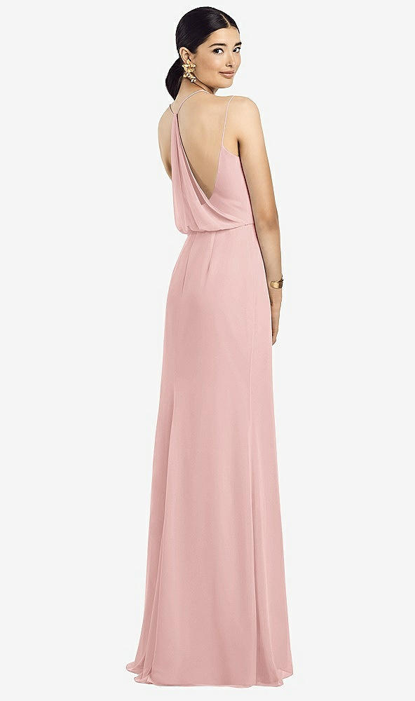 Front View - Rose Draped Blouson Back Chiffon Maxi Dress