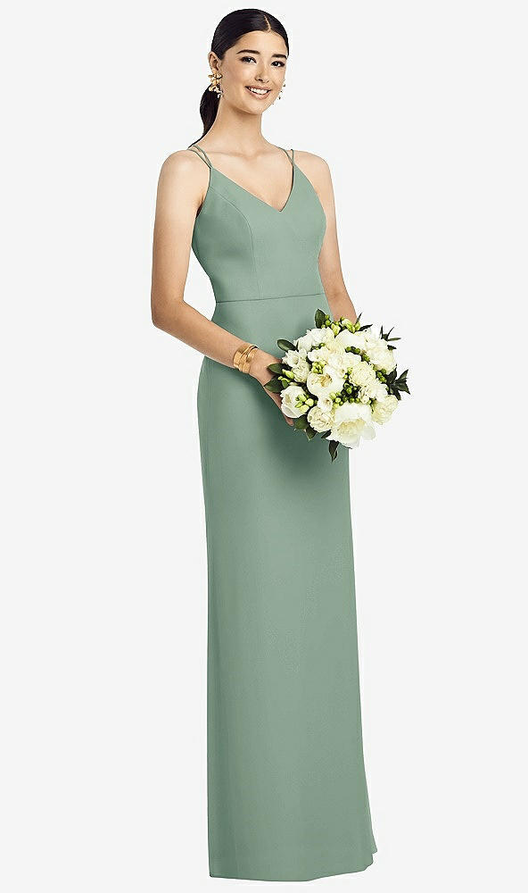 Back View - Seagrass Draped Blouson Back Chiffon Maxi Dress