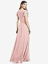 Rear View Thumbnail - Rose Flutter Sleeve Faux Wrap Chiffon Dress