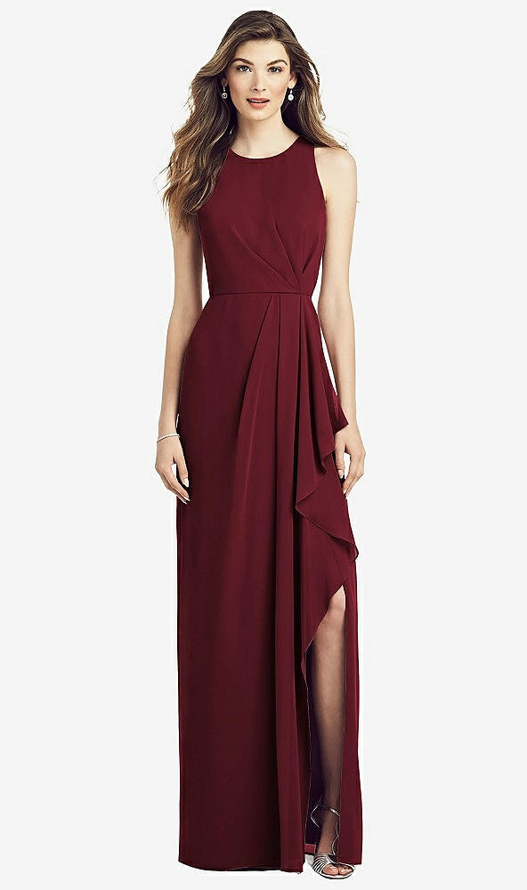 Front View - Cabernet Sleeveless Chiffon Dress with Draped Front Slit