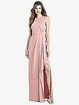 Alt View 1 Thumbnail - Rose Sleeveless Chiffon Dress with Draped Front Slit