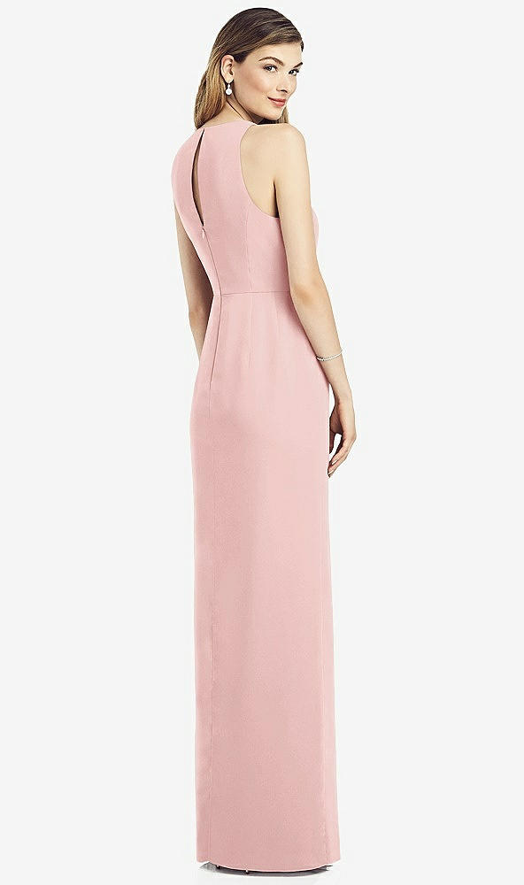 Back View - Rose Sleeveless Chiffon Dress with Draped Front Slit