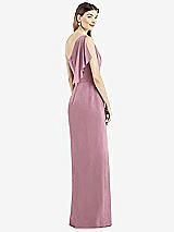 Rear View Thumbnail - Dusty Pink One-Shoulder Chiffon Dress with Draped Front Slit