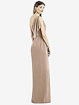 Rear View Thumbnail - Topaz One-Shoulder Chiffon Dress with Draped Front Slit