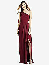 Front View Thumbnail - Burgundy One-Shoulder Chiffon Dress with Draped Front Slit