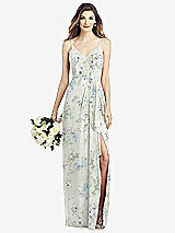 Front View Thumbnail - Bleu Garden Spaghetti Strap Draped Skirt Gown with Front Slit