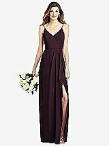 Front View Thumbnail - Deep Plum Spaghetti Strap Draped Skirt Gown with Front Slit
