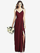 Front View Thumbnail - Cabernet Spaghetti Strap Draped Skirt Gown with Front Slit
