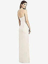 Rear View Thumbnail - Ivory Spaghetti Strap Draped Skirt Gown with Front Slit