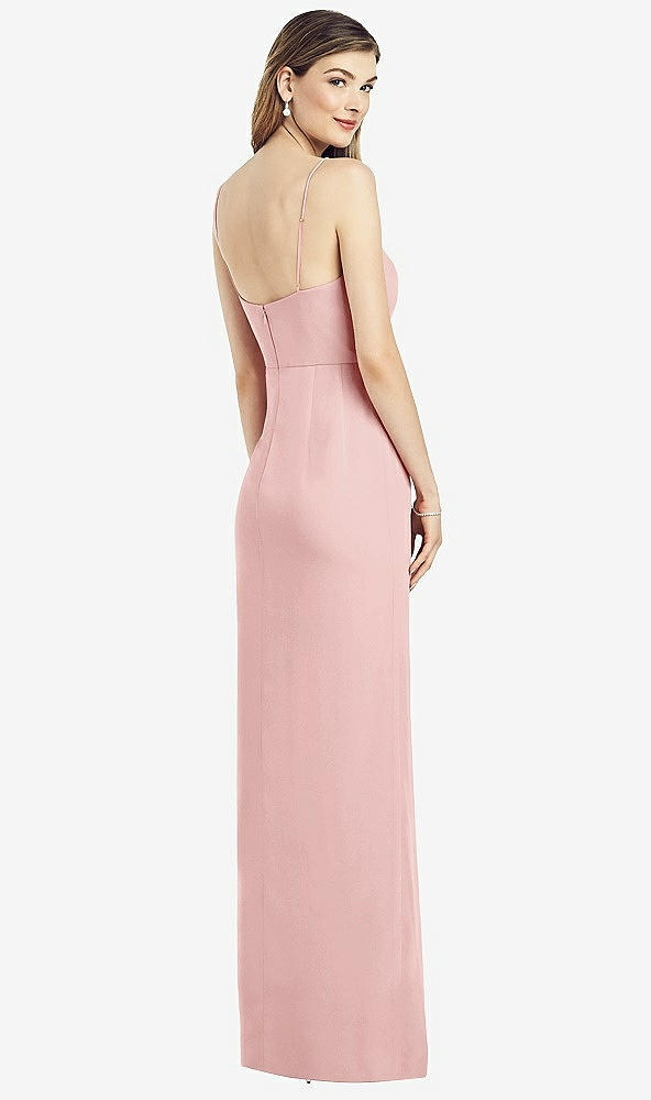 Back View - Rose Spaghetti Strap Draped Skirt Gown with Front Slit