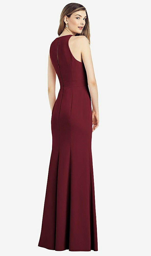 Back View - Cabernet V-Neck Keyhole Back Crepe Trumpet Gown