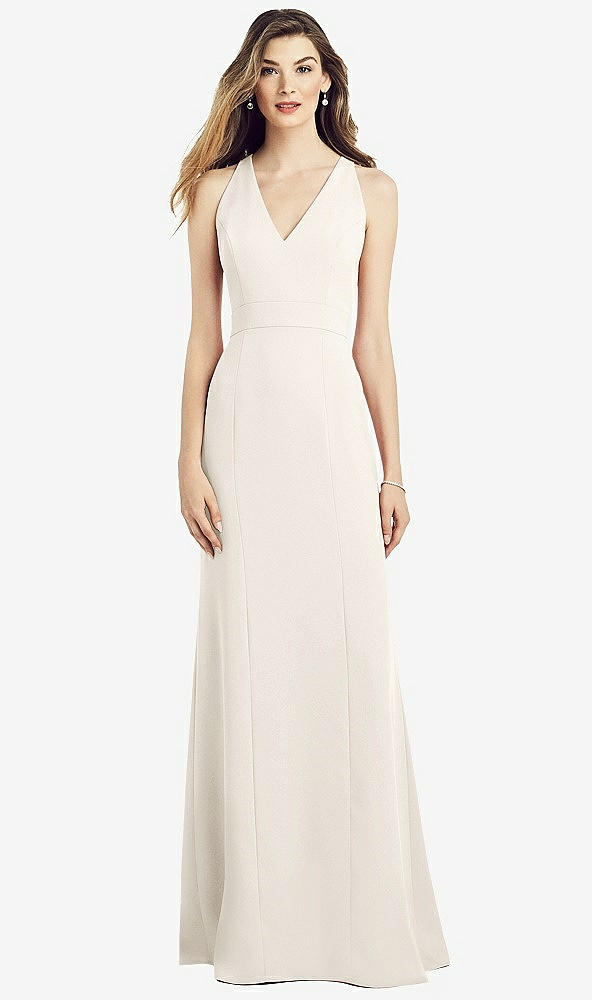 Front View - Ivory V-Neck Keyhole Back Crepe Trumpet Gown