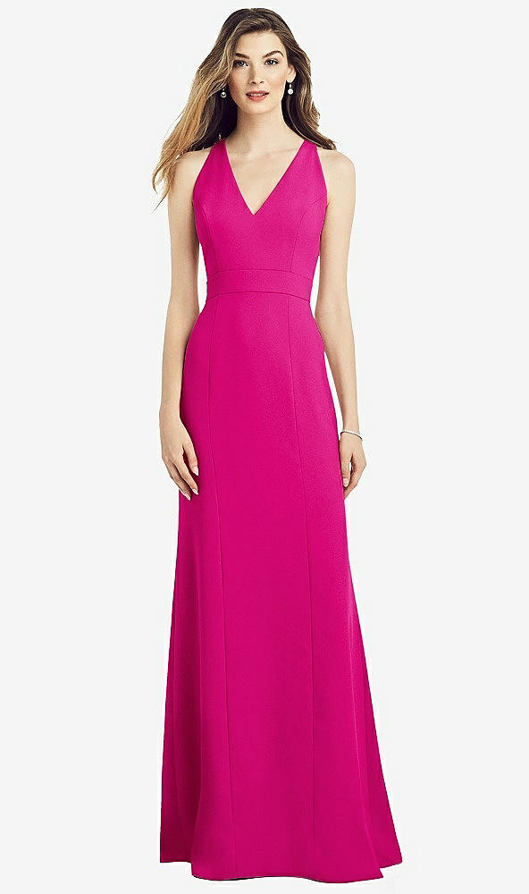 Front View - Think Pink V-Neck Keyhole Back Crepe Trumpet Gown