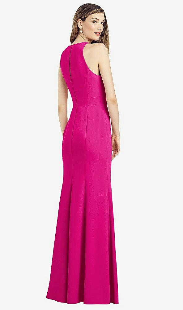 Back View - Think Pink V-Neck Keyhole Back Crepe Trumpet Gown
