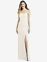 Alt View 1 Thumbnail - Ivory Spaghetti Strap V-Back Crepe Gown with Front Slit