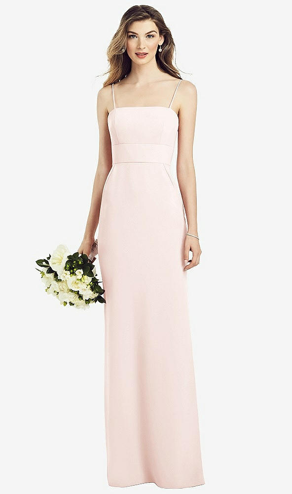 Front View - Blush Spaghetti Strap A-line Crepe Dress with Pockets