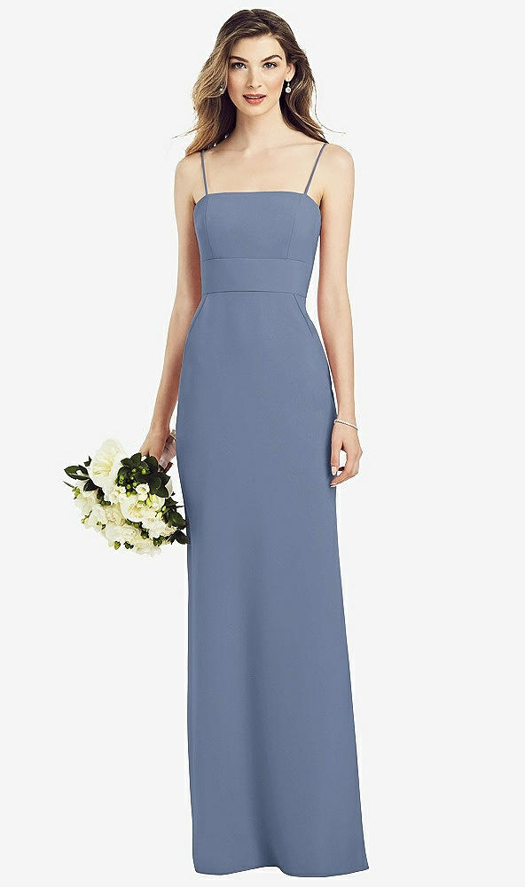 Front View - Larkspur Blue Spaghetti Strap A-line Crepe Dress with Pockets